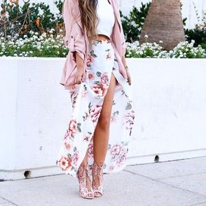 High slit pink floral maxi skirt